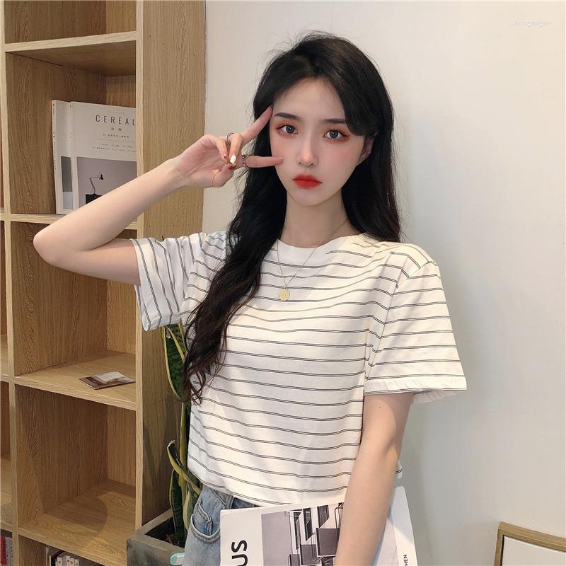 

Women's T Shirts Women Striped Casual Summer Clothes For O Neck Loose Thin Tops Female Short Sleeve Tshirts Tee Shirt Femme, Black