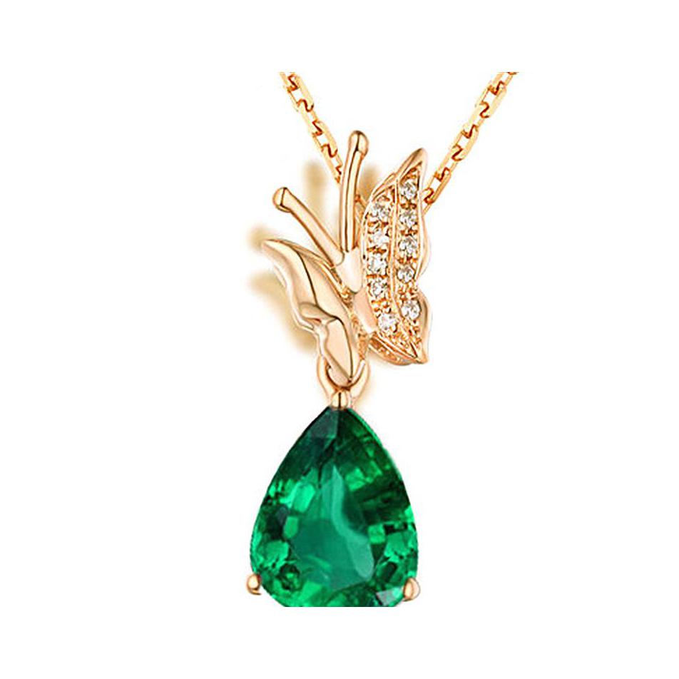 

Pendant Necklaces Fashion And Exquisite Dropshaped Emerald Diamond Necklace Elegant Temperament Threensional Butterfly Dance Color G Dhmzz