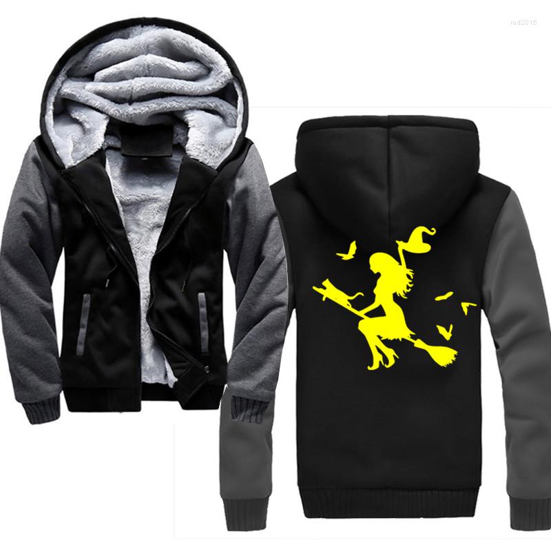 

Men's Hoodies XXXXL Hoodie Fashion The Witch On A Broomstick Jacket Men Winter Warm Fleece Hooded Sweatshirts Man Thicken Hoody Pullover, Black