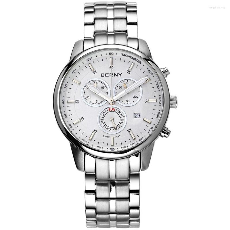 

Wristwatches Classic Luxury Men's Quartz Watch Chronograph Waterproof Business Man Clock Super Luminou Day-date Top Brand Wristwatch ISA, White wristwatch