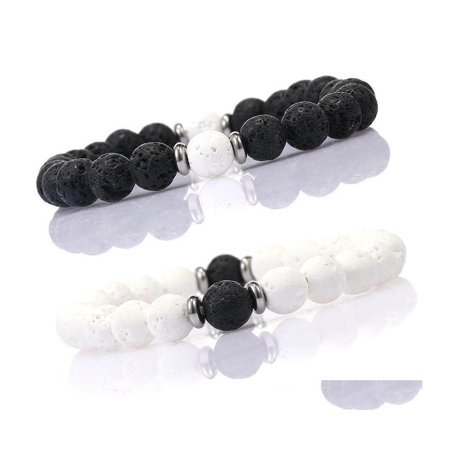 

Beaded 8Mm Black White Natural Lava Stone Bead Bracelet For Men Women Adjustable Diffuser Healing Elastic Yoga Jewelry Drop Delivery Dhqgl