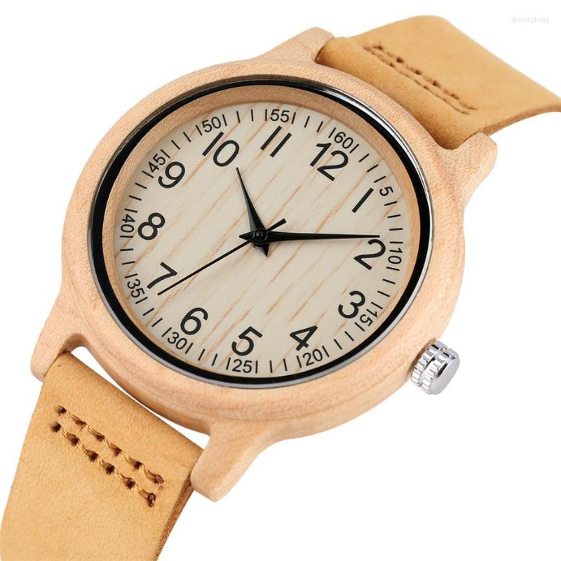 

Wristwatches Pure Maple Wood Women's Watch Quartz Timepiece Arabic Numerals Display Genuine Leather Wristwatch Simple Casual Ladies, Only watch