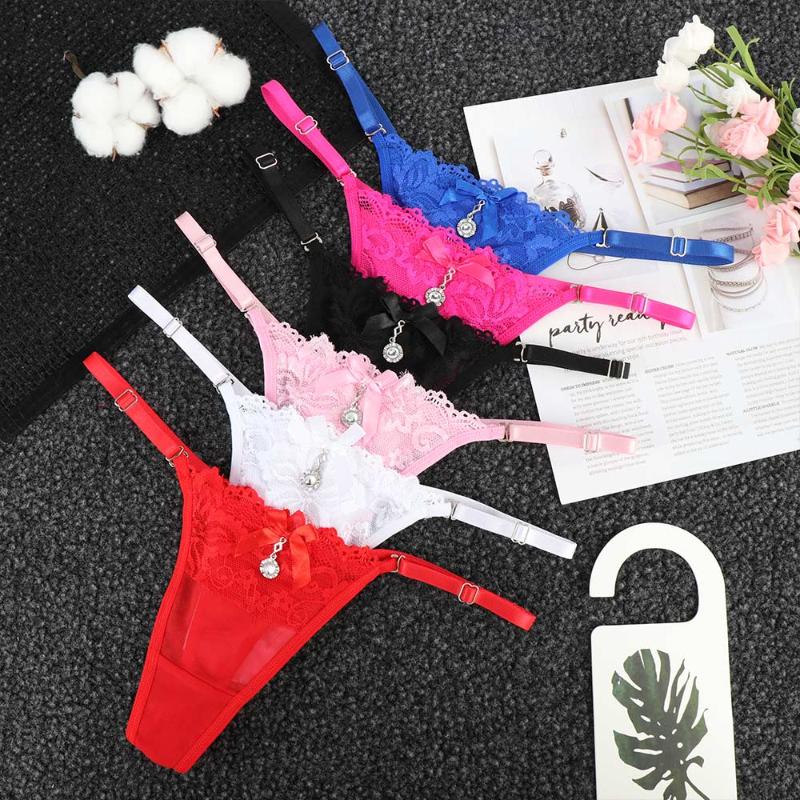

Women's Panties Women Lace Flowers Ladies Sexy Erotic Lingerie G-string V-string Transparent T-back Underwear, Rose red
