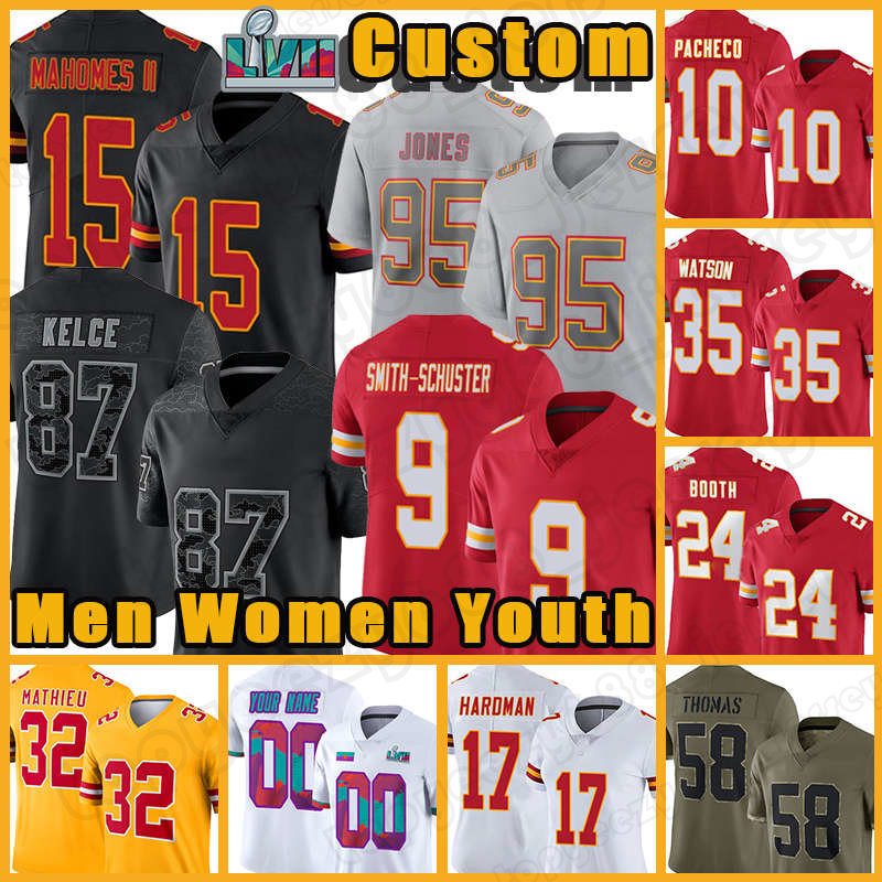 

15 Patrick Mahomes Travis Kelce Isiah Pacheco Football Jerseys JuJu Smith-Schuster Chiefes Chris Jones L'Jarius Sneed Kansases City Edwards-Helaire Trent McDuffie, Custom mens+2023patch(q z)