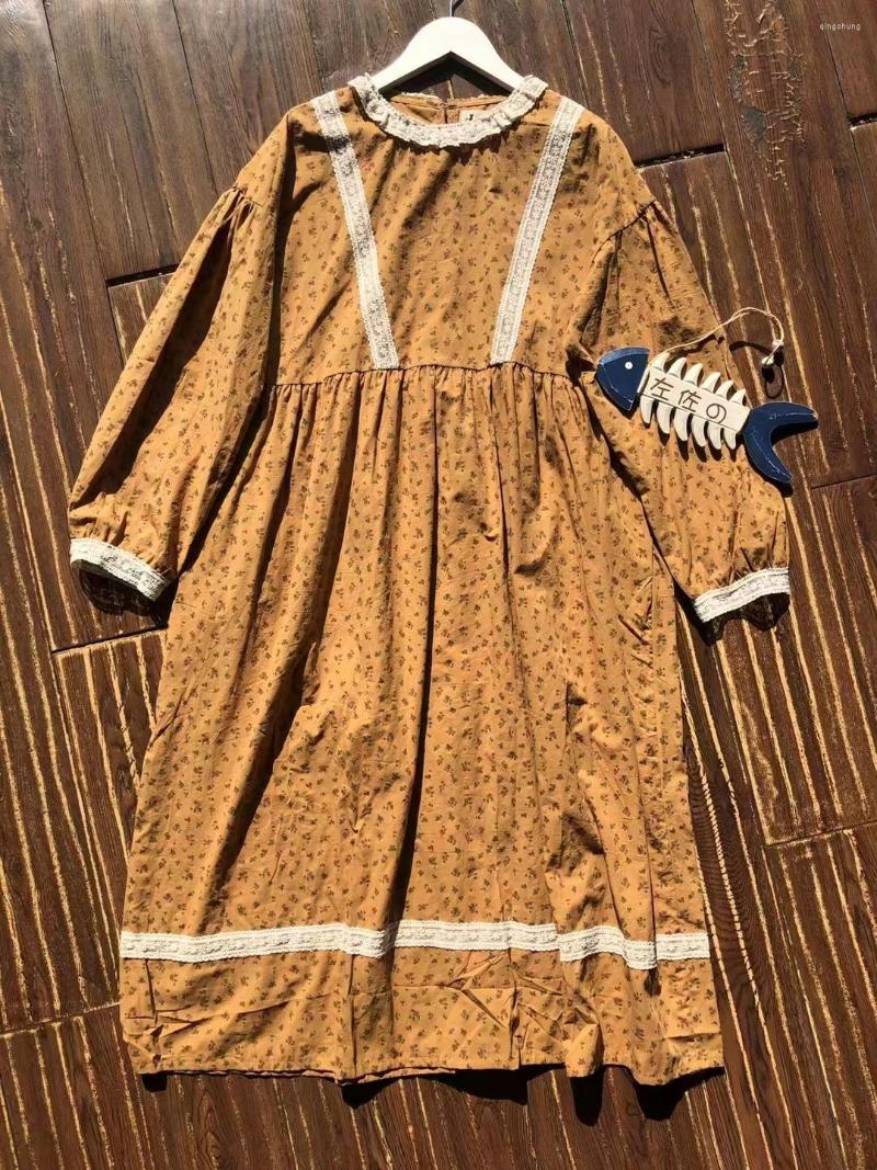 

Casual Dresses Japanese Long-sleeved Dress Loose Embroidery Lace Midi Spring