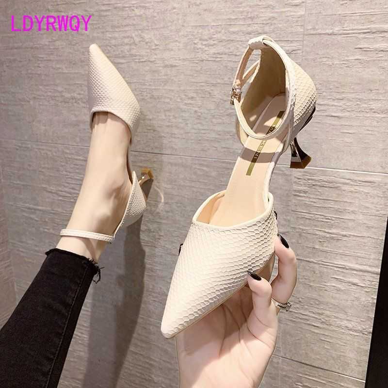 

Dress Shoes Hollow one-line buckle high heels 2021 new summer pointed stiletto professional all-match shallow mouth single shoes women G230203, White