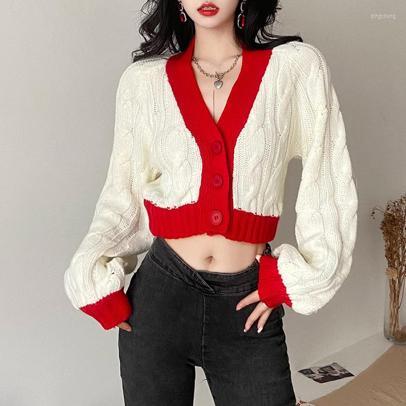 

Women' Knits V Neck Women Sweaters Single Breasted Panelled Fashion Slim Autumn Winter Cropped Top Chaquetas Retro 2023 Sweet Cardigans, Beige