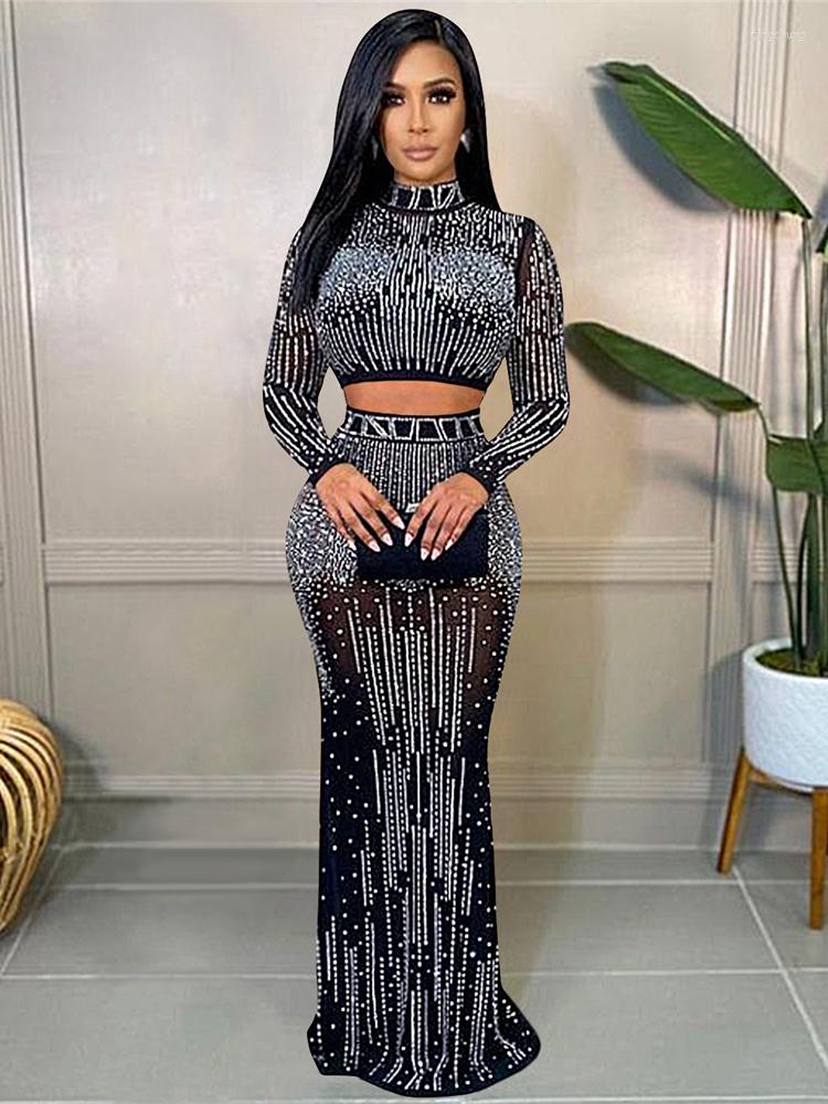 

Casual Dresses Sexy Vintage Evening Women Slim Fit Long Dress Fitness Sleeve Crop Tops High Waist Plus Size Lady Black