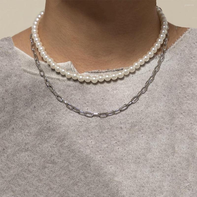 

Choker Trendy Pearl Beads Short Necklace Men Layered Beaded Chains Necklaces On Neck 2023 Fashion Jewelry Accessories Male Gifts