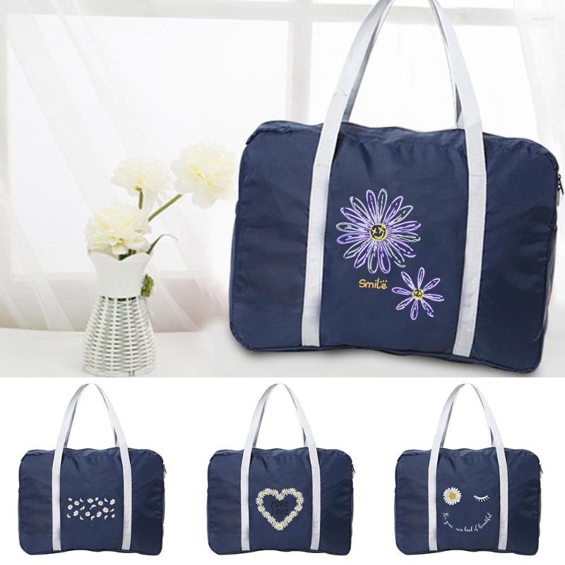

Duffel Bags 2023 Women Travel Tote Clothes Organizers Foldable Large Duffle Bag Daisy Print Men Handbags Holiday Accessories Traveling, Dark blue