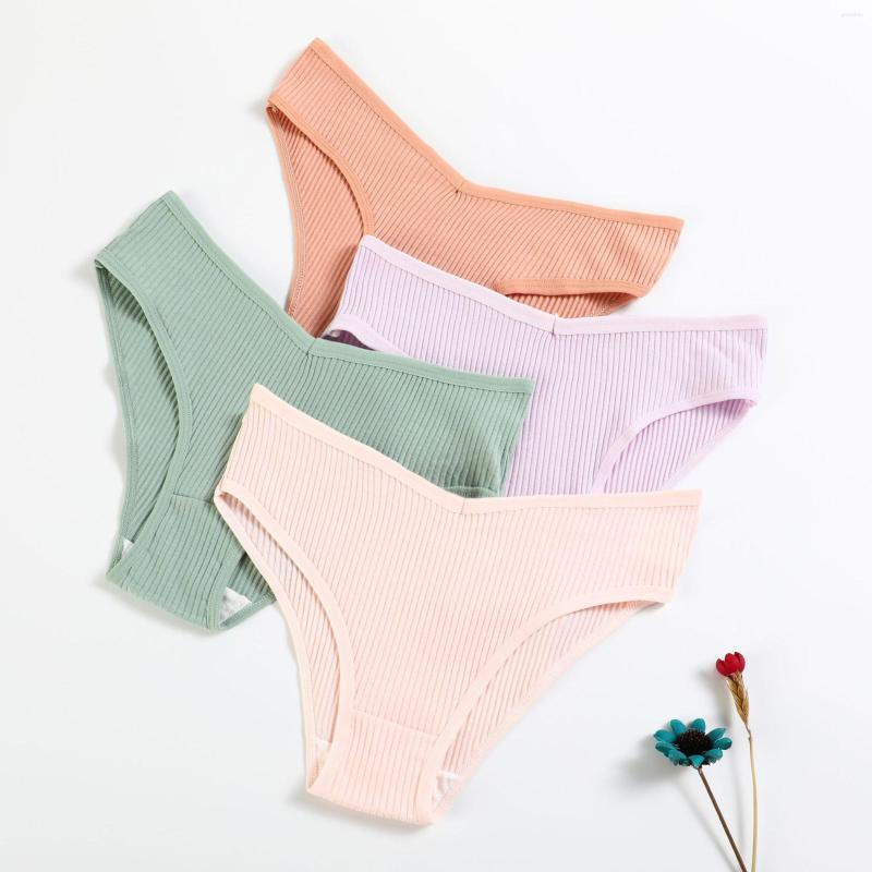 

Women's Panties Cotton Women Solid Simple Ribbed Underwear Low Waist V Type Lingerie Comfortable Breathable Underpants, Blue panties