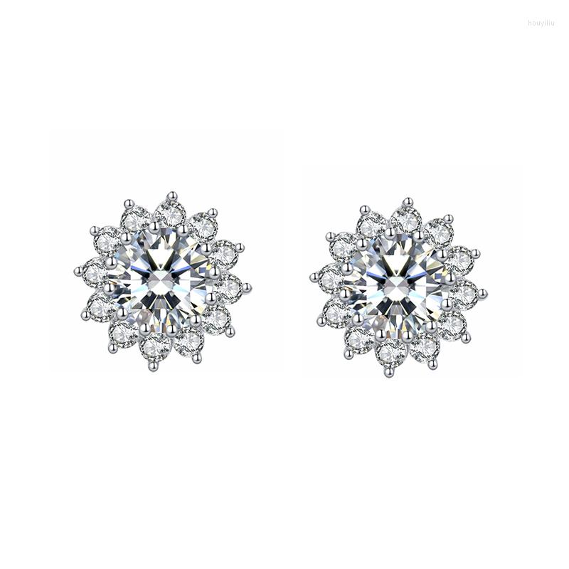 

Stud Earrings 925 Sterling Silver Women Flower Ear Studs Fashion Luxury A Pair White Diamond Jewelry Gift