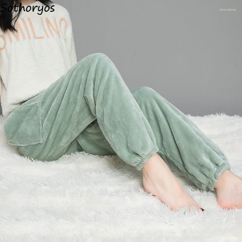 

Women's Sleepwear Women Sleep Bottoms Simple Solid Coral Velvet Winter Ulzzang Chic Comfortable Females Flannel Gentle Casual Homewear Candy, Pink