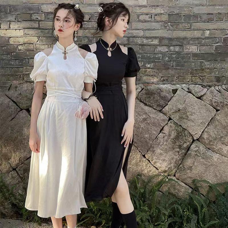

Ethnic Clothing 2023 Chinese Cheongsam Women's Hollow Out Improved Hanfu Modern Style Skirts Daily Retro Dress Mandarin Collar Qipao