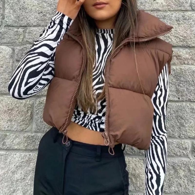 

Women' Vests Women' Stand Collar Crop Puffer Vest Lightweight Sleeveless Winter Warm Outerwear Padded Gilet, Brown