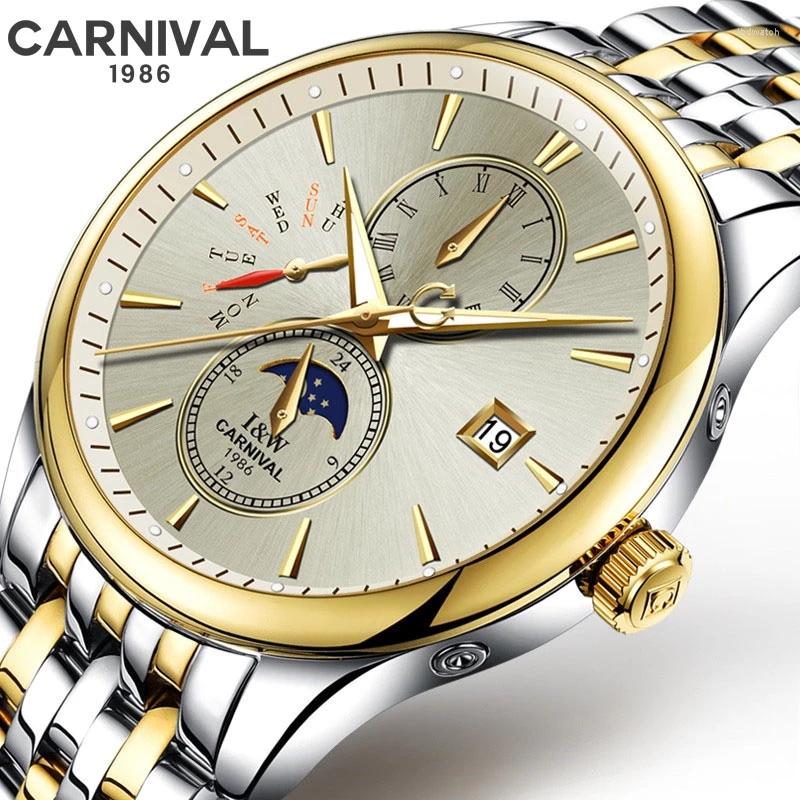 

Wristwatches CARNIVAL Top Gold Automatic Watch Men Waterproof Fashion Luminous Business Mechanical Wristwatch Relogio Masculino