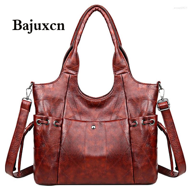 

Evening Bags Vintage Leather Luxury Handbags Women Designer Large Capacity Tote For Sac A Main, Black