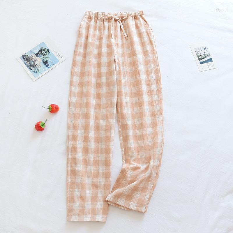 

Women's Sleepwear Fashion Summer Sleep Bottoms For Women Viscose Plaid Loose Calf-Length Pants Elastic Waist Sleeping Couple Men Thin Lounge, Pink for women