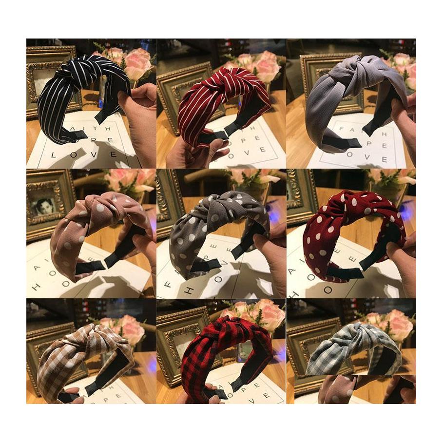 

Headbands Women Elegant Top Knot Headband Print Dot Hairbands Girls Striped Plaid Flower Hairhoop Fashion Hair Accessories Drop Deli Otlwe