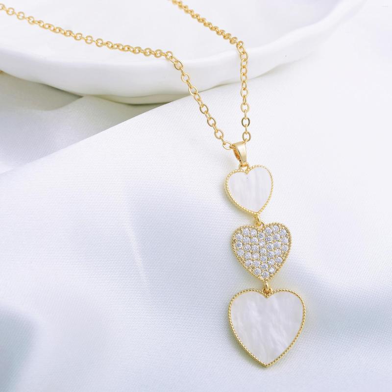 

Pendant Necklaces Korea Trendy Gold Silver Color Three Heart Chain Necklace For Women Temperament Shiny Zircon Jewelry Banquet Gifts