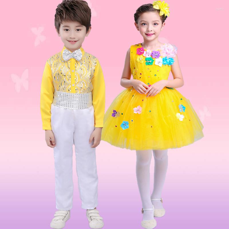 

Stage Wear Children's Ballet Style Costumes Girls Princess Dress Pettiskirt Boys Sequins Bib Pants Chorus Performance Suits, Picture color