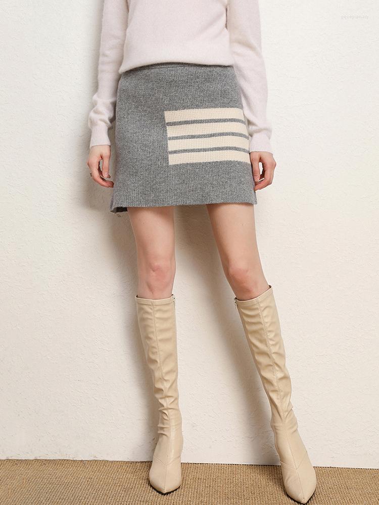 

Skirts CamKemsey 2023 Women Autumn Winter Real Cashmere Soft Knitted Warm Wool Office Ladies Casual High Wasit Bodycon Mini, Black