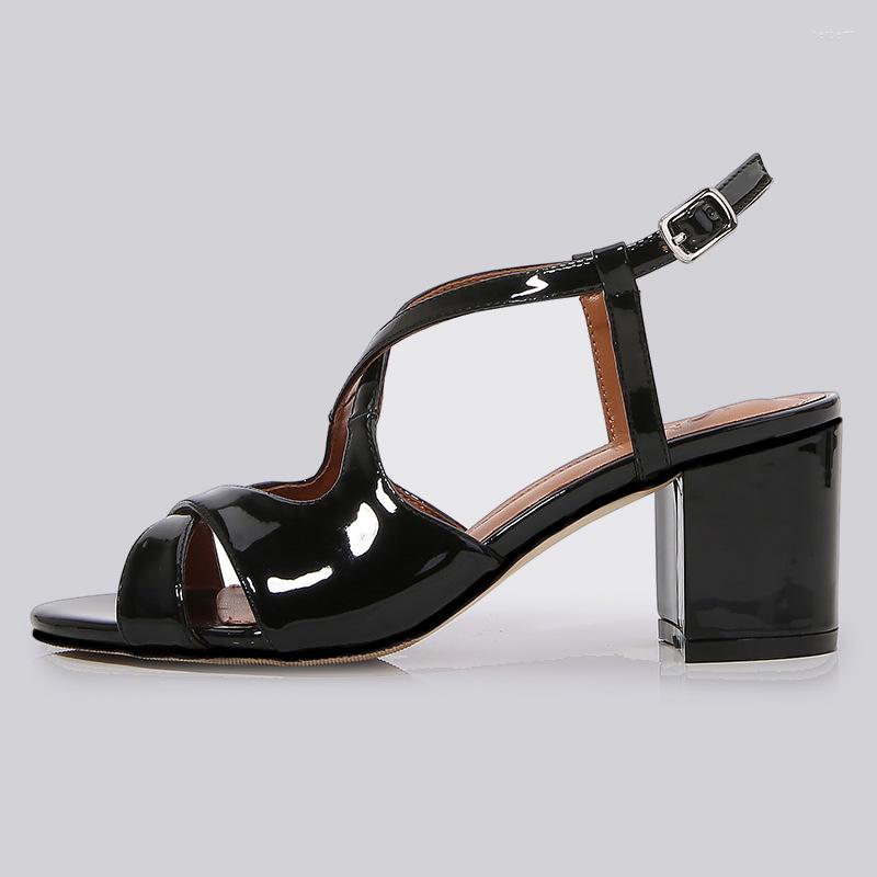 

Sandals Summer Patent Leather Cross Band Fashion Daily Thick Heels High Large Party Dress Versatile Female, Khaki