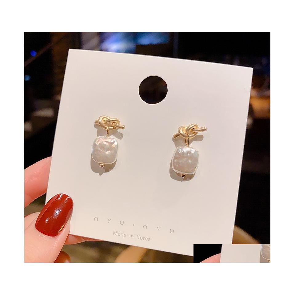 

Stud Fashion Jewelry S925 Sier Post Square Pearl Earrings Knot Cute Drop Delivery Dh7L2