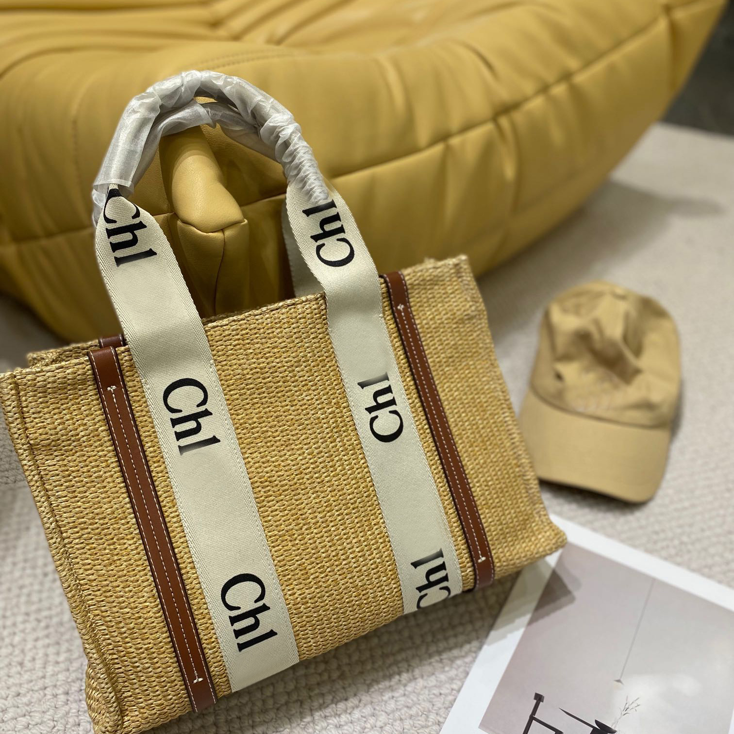 

straw woven totes bags luxury designer woody tote wallet womens purse casual fashion lady handbags large beach weaving shoulder bag shopping pouches sacoche, Picture color