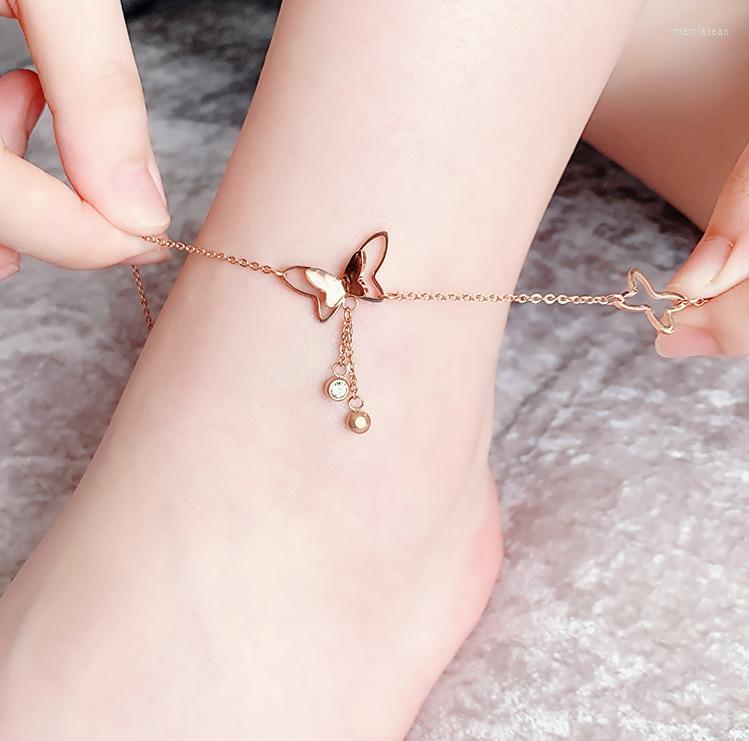 

Anklets Fashion Butterfly Shape Foot Chain Yoga Summer Beach Gold Silver Color Bracelet For Women Jewelry