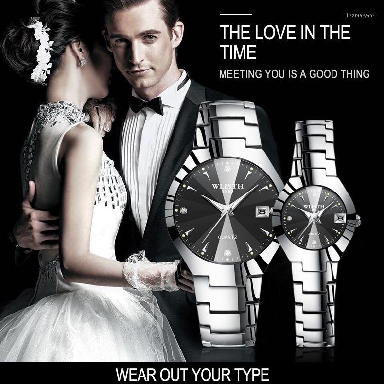 

Wristwatches WLISTH Couple Watch Waterproof Steel Band Calendar Quartz Men And Women Must-Have Gift For Boyfriend Girlfriend, Lady-balck blue
