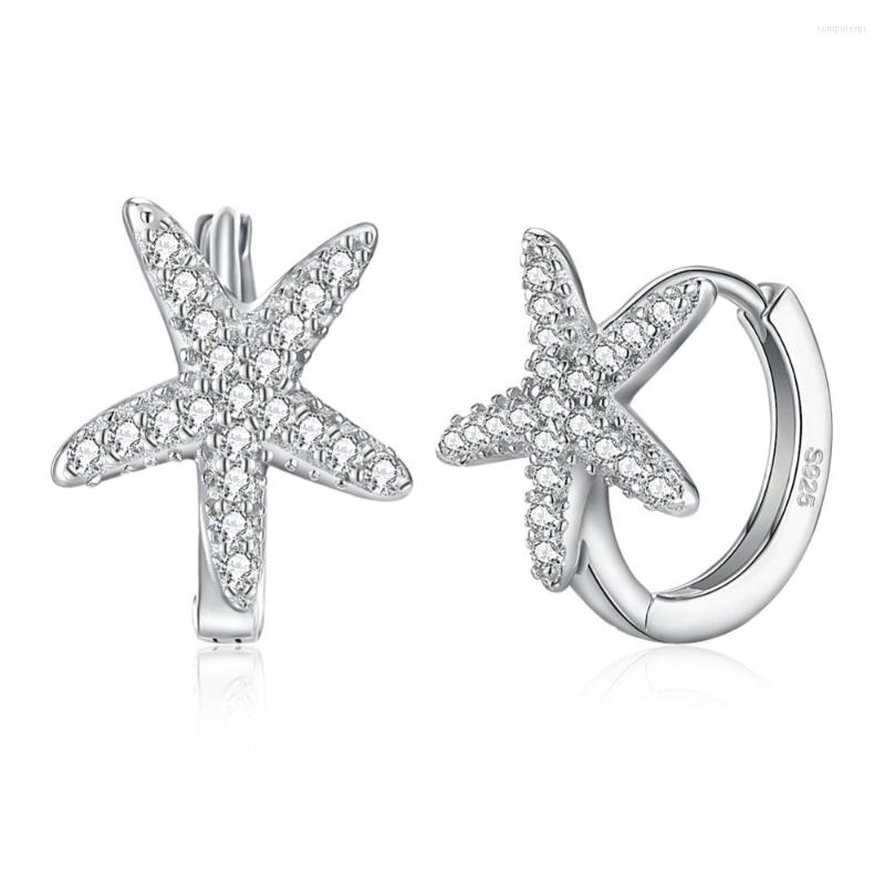

Hoop Earrings Fashion 925 Sterling Silver Women Cubic Zircon Starfish CZ For Lady Party Jewelry Love Gift
