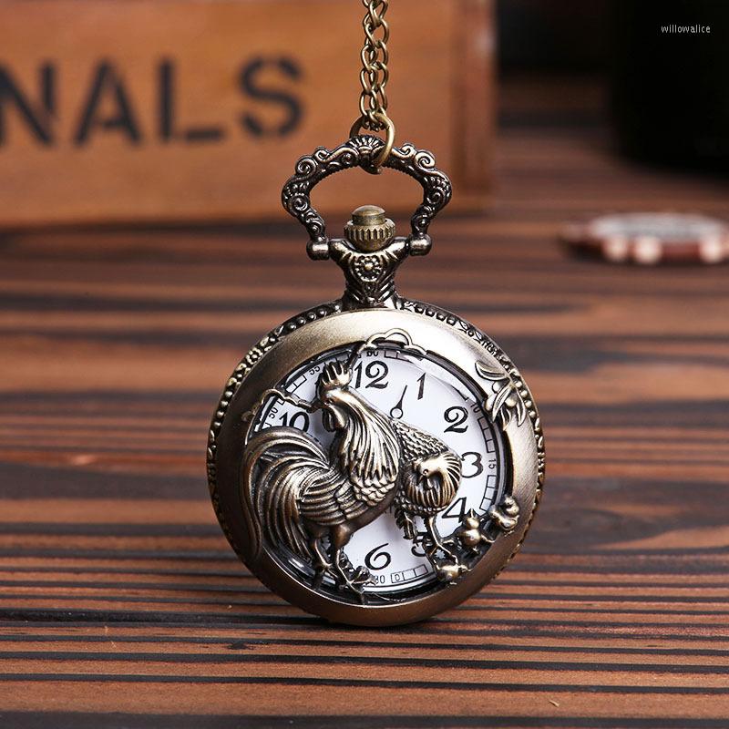 

Pocket Watches Hollow Out Bronze Chicken Watch Chinese Zodiac Necklace Pendant Gift For Men/Women, Picture shown