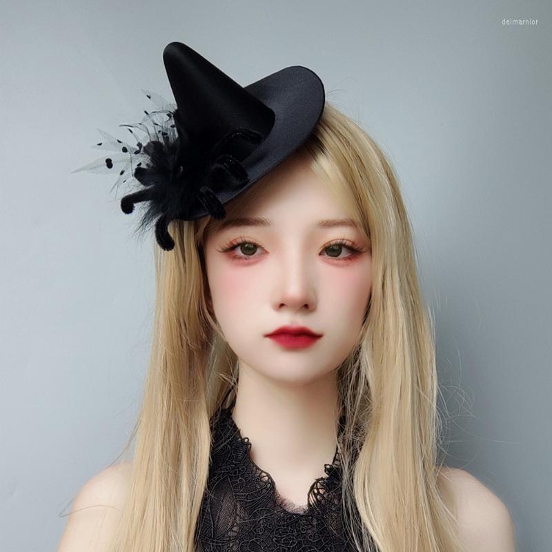 

Berets Halloween Black Spider Lace Hat Sexy Wizard Hairpin Gothic Holiday Dress Hair Accessories Delm22