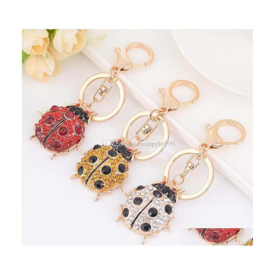 

Keychains Lanyards Cute Ladybird Keychain Crystal Metal Rose Gold Plated Keyring Car Purse Charms Handbag Pendant Gift Drop Delive Dhdns