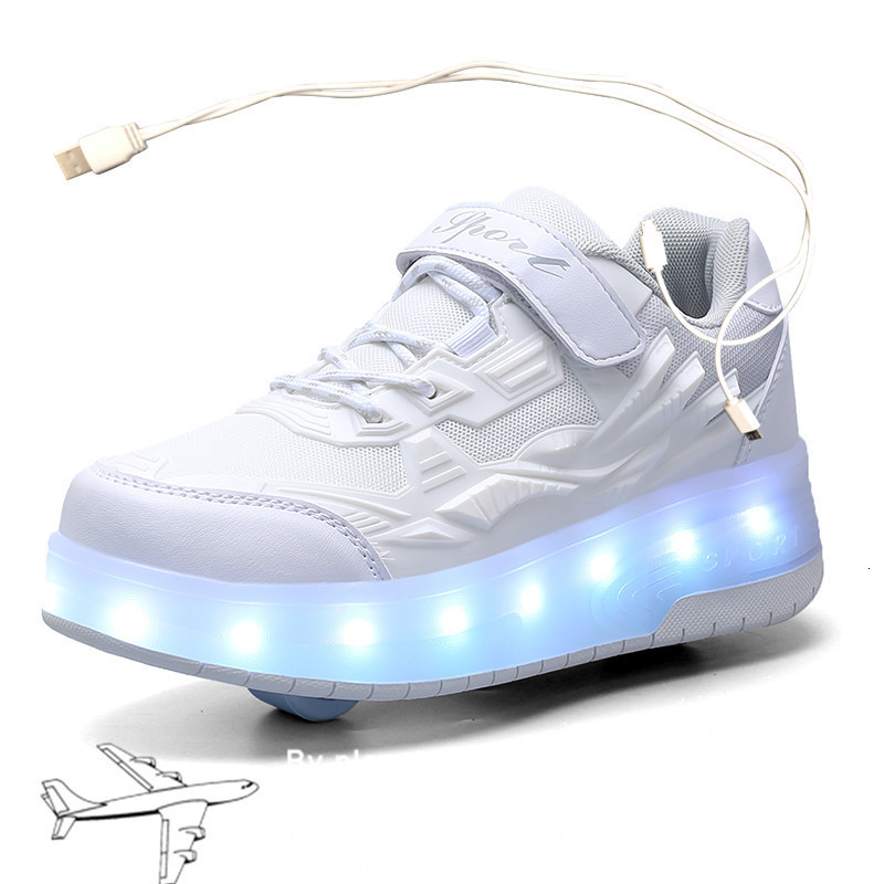 

Sneakers 29-40 USB Charging Children Sneakers With 2 Wheels Girls Boys Led Shoes Kids Sneakers With Wheels Roller Skate Shoes 230203, White