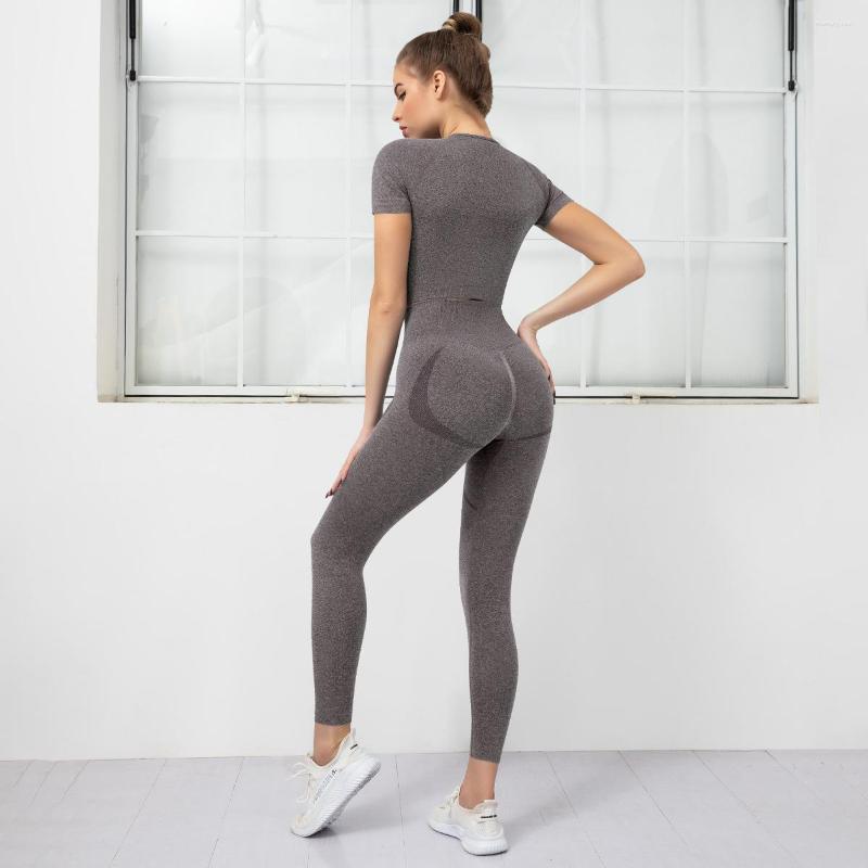 

Active Sets Short Sleeve Shirts Pants Yoga Suit Squat Proofseamless Leggings Fitness Hip Lifting Tight Women Gym Clothing Set Yomoriee, Navy