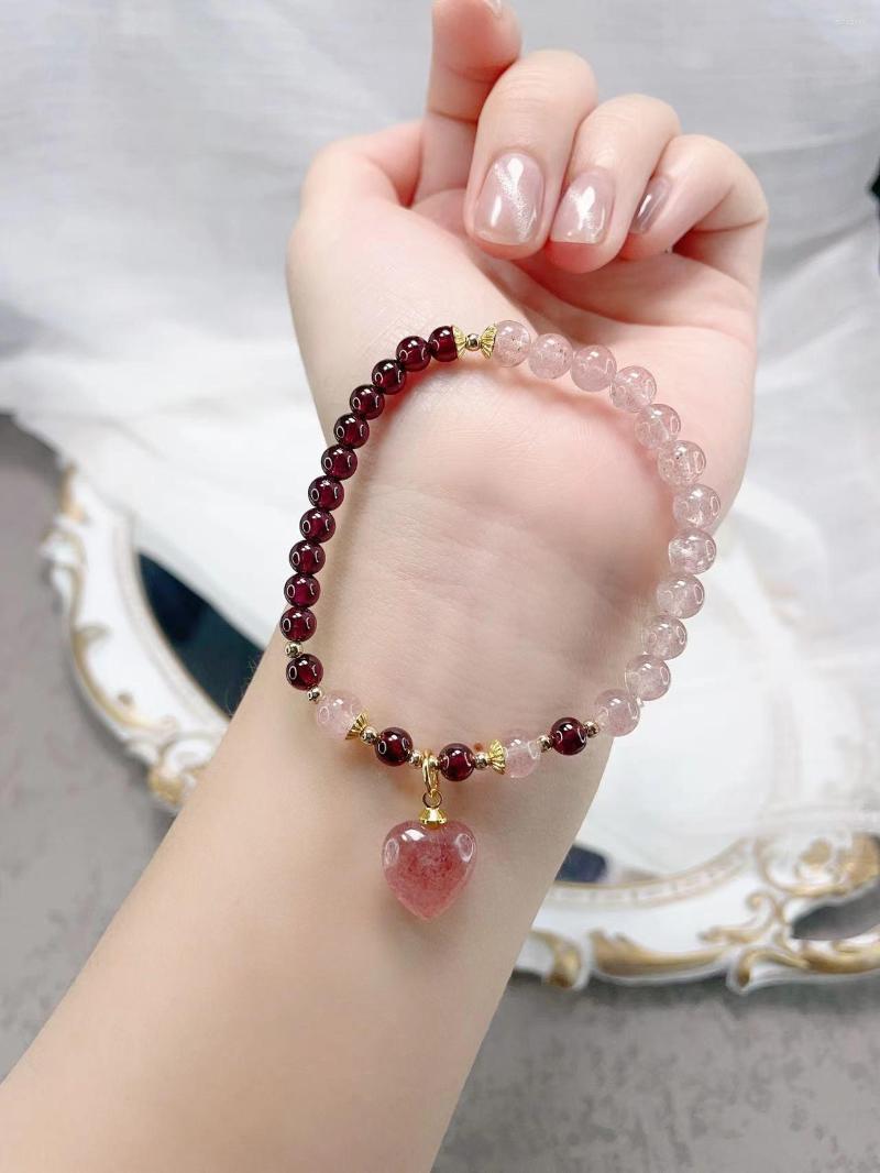 

Strand Double Circle Strawberry Crystal Bracelet With Micro Inlaid Purse Pendant Bracelets Natural Mineral Sweet Small Fresh