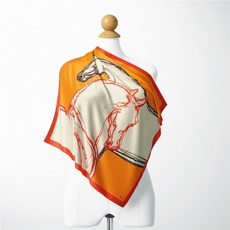 

Scarves European Stylish 2023 Hand-Painted Horse LadIes Twill Silk Neckerchiefs Decoration 53X53CM Small Square Women's Hair Scarf