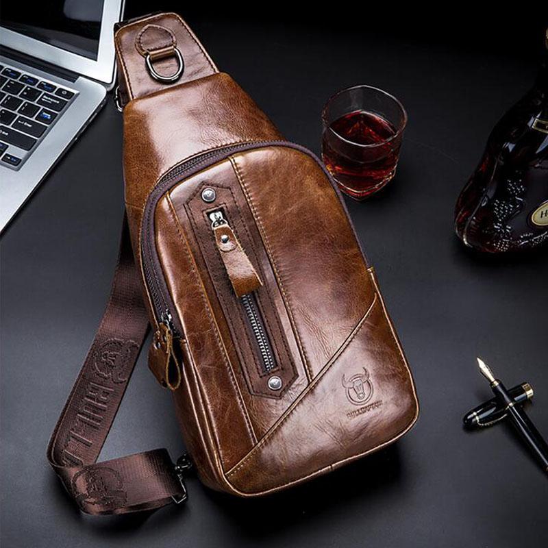 

Waist Bags Men Vintage Genuine Leather Cowhide Sling Chest Back Bag Handbag Cross Body Messenger Shoulder Pack Travel, Black