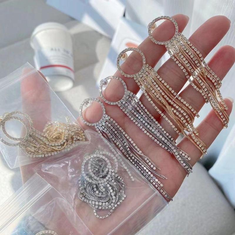 

Stud Earrings 3 Pairs Luxury Bling Cubic Zirconia Tassel Drop Copper Dangle Party Aesthetic Fashion Jewelry
