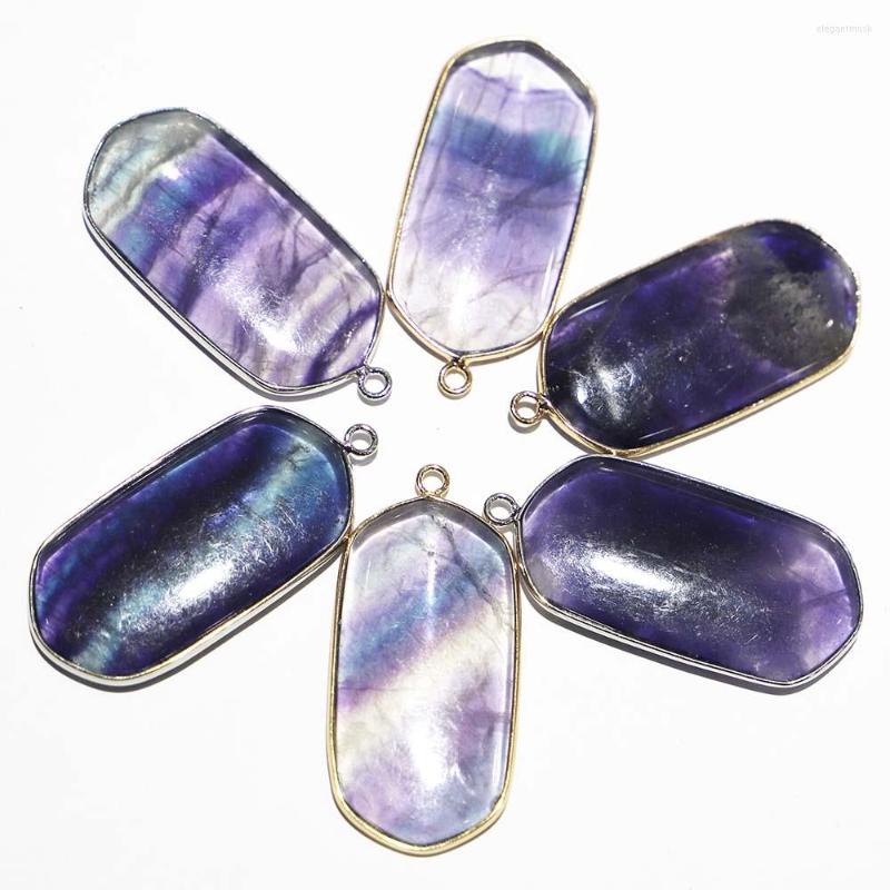 

Pendant Necklaces Fashion Natural Fluorite Polygon Gilt Edged Mineral Healing Necklace Reiki Charms DIY Jewelry Accessories Wholesale 6Pcs
