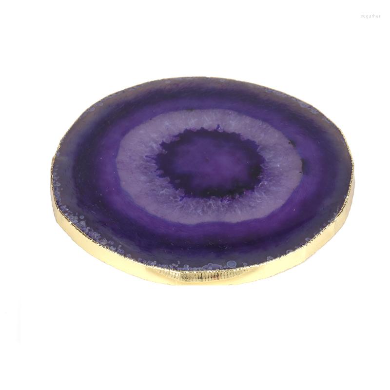 

Jewelry Pouches Pure Gold Color Violet Dark Purple Onyx Stone Flat Slice Display Tool For Drink Cupcake Home Decor Wedding Gift