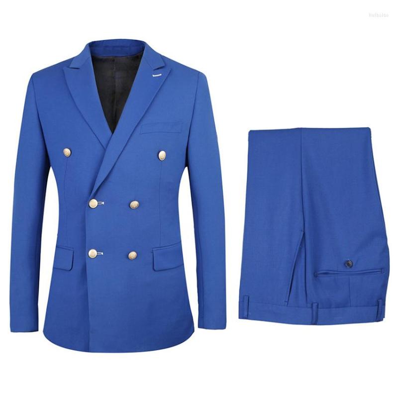 

Men's Suits Double Breasted Groom Tuxedos Peaked Lapel Man Blazer For Groomsman Suit Custom Made Blue (Jacket Pants), Black