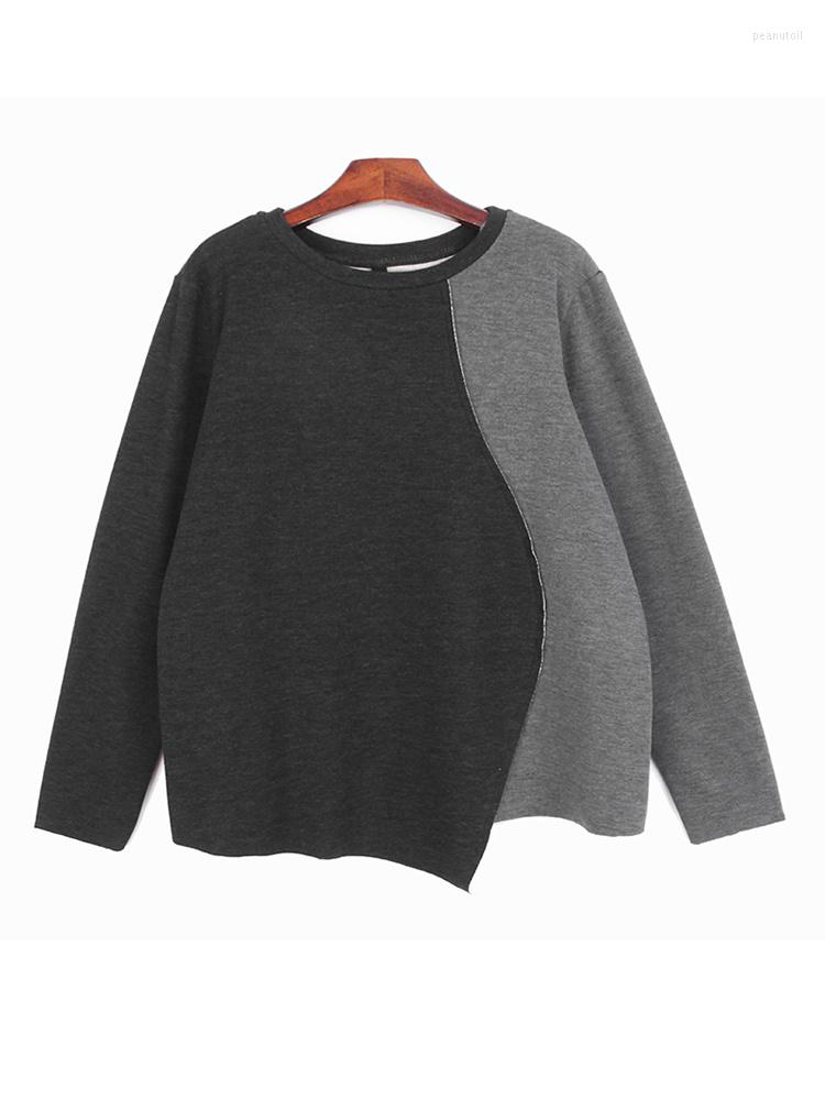 

Women's T Shirts Women Coffee Color-block Casual Thick Irregular T-shirt Round Neck Long Sleeve Fashion Tide Spring Autumn 2023 C668, Black