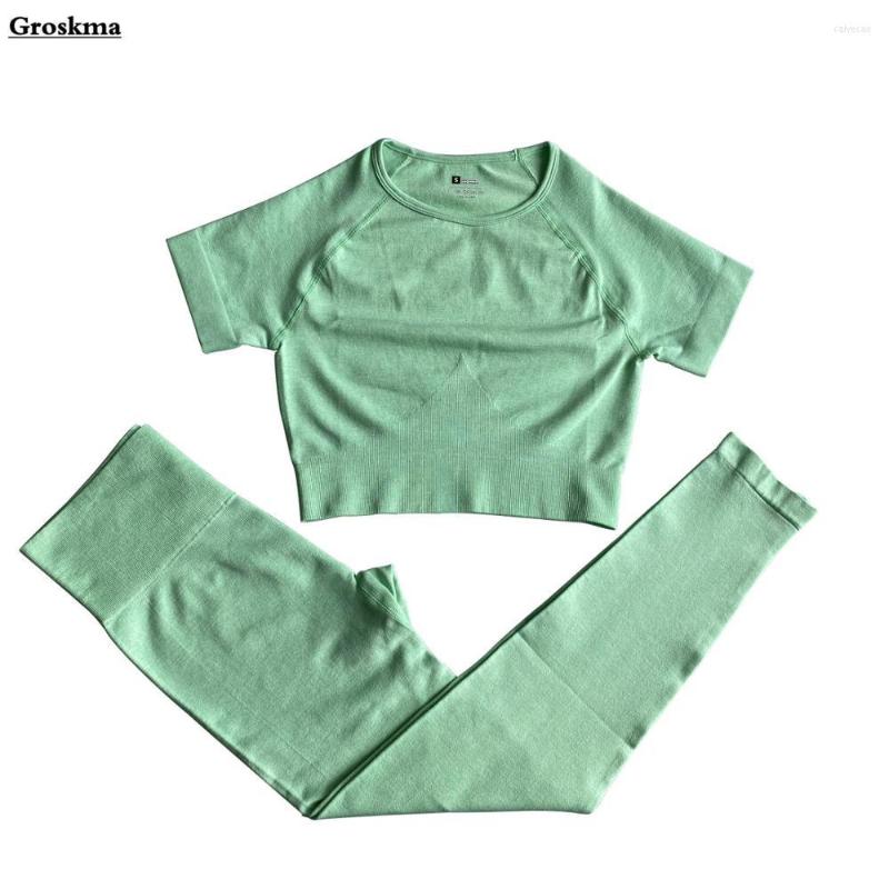 

Active Sets High Waist Pants Crop Top T Shirt Women Yoga Set Seamless Fitness Gym 2 Piece Suit Outdoor Running Sportswear Clothing, Pink