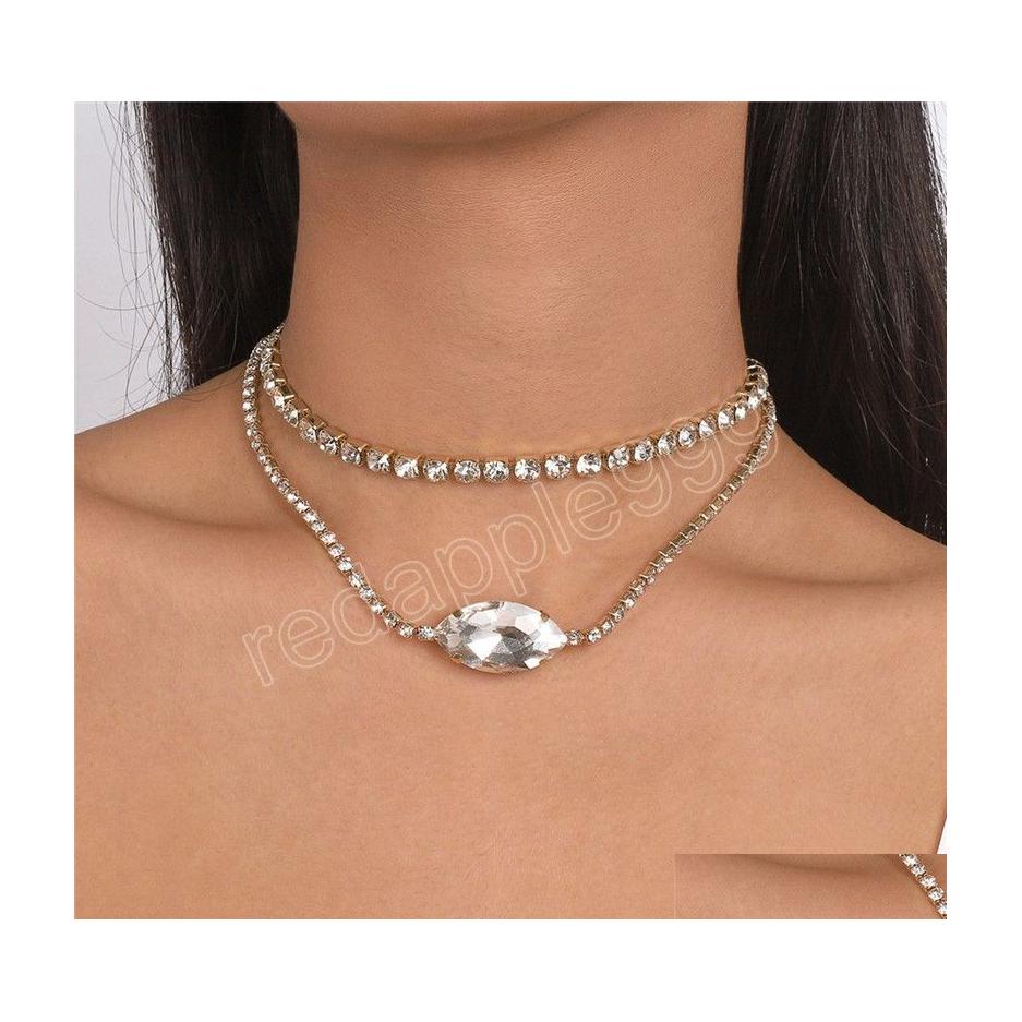 

Pendant Necklaces Luxury Large Bling Rhinestone Necklace For Women Wedding Bridal Water Drop Sexy Crystal Choker Jewelry Gifts Deliv Dhgd3
