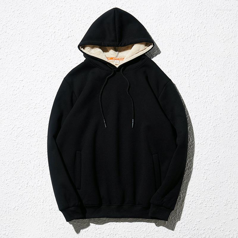 

Men's Hoodies Cashmere Winter Men With Hood Cotton Fleece Sweatshirts Velvet Sweatshirt Long Sleeve Solid Warm Jumper Tracksuit, Black