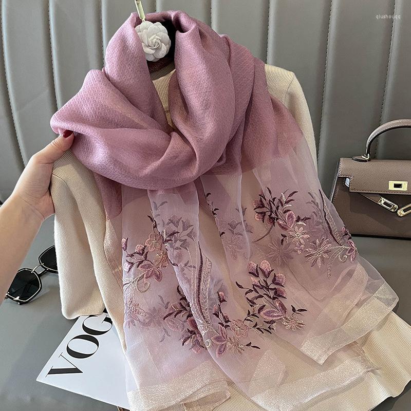 

Scarves Silk Wool Women Scarf Embroidery Shawl And Wraps Foulard Female Hijab Bandana For Lady Flowers Beach Stoles