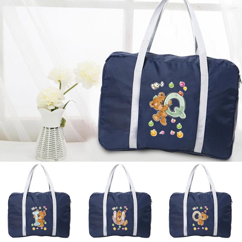 

Duffel Bags Women Travel Bag Tote Large Clothes Storage Letter Printed Carry Holiday Necessaire Packing Duffle Organizer Weekend Handbags, Dark blue